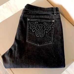White House Black market Noir jeans antique wash black with reversed embroidered